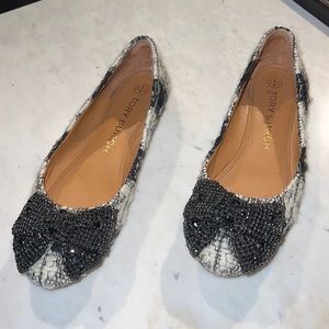 Tory Burch Crystal Bow Tweed Ballerina Flats Size 8